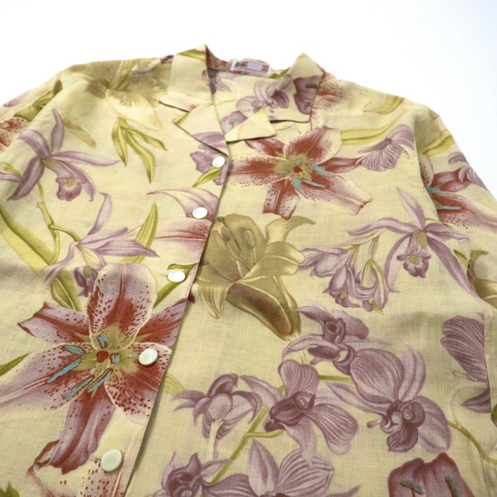 DAKS オープンカラーシャツ FREE ベージュ リネン 総柄 レトロ オールド 日本製 | Vintage.City 古着屋、古着コーデ情報を発信