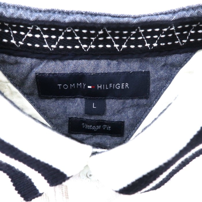 TOMMY HILFIGER リブライン ラガーシャツ L ホワイト コットン ロゴ刺繍 ナンバリング VINTAGE FIT | Vintage.City 古着屋、古着コーデ情報を発信
