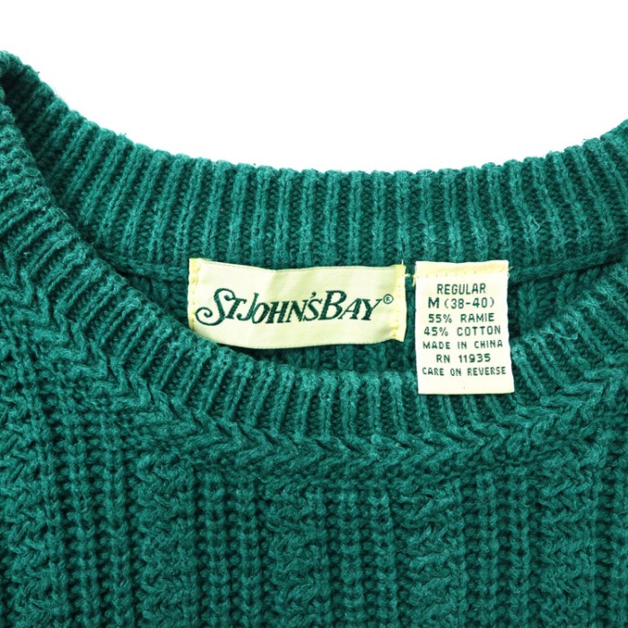 ST JOHN'S BAY ローゲージニット セーター M グリーン コットン ケーブル編み | Vintage.City 古着屋、古着コーデ情報を発信