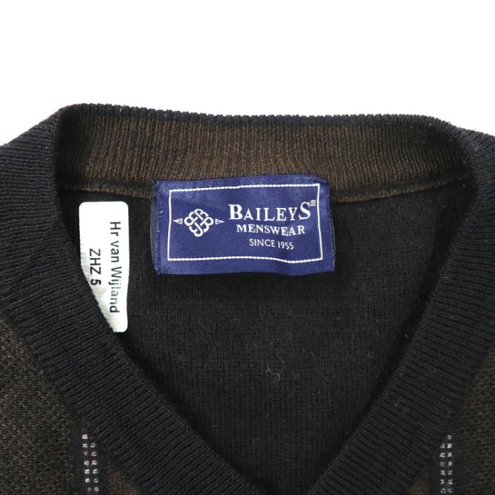 イタリア製 BAILEYS 総柄ニット Vネックセーター L ブラック ウール | Vintage.City 빈티지숍, 빈티지 코디 정보