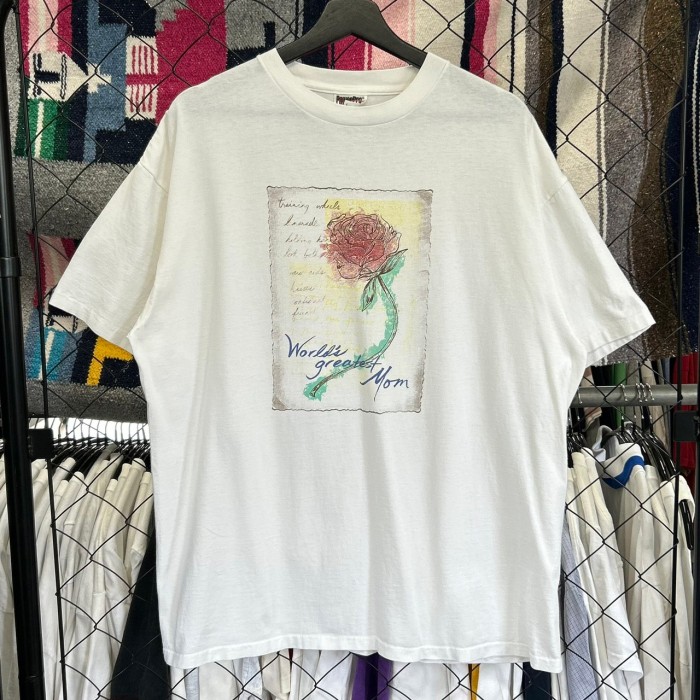 90s アート系 半袖Tシャツ シングルステッチ プリントデザイン 花 薔薇