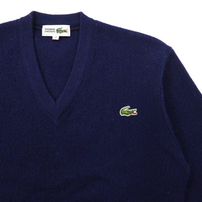 CHEMISE LACOSTE Vネックニット セーター 2 ネイビー ウール ワンポイントロゴ 80年代 日本製 | Vintage.City 古着屋、古着コーデ情報を発信