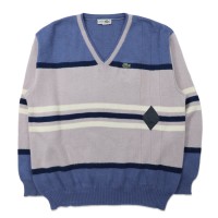 CHEMISE LACOSTE Vネックニット セーター 3 ブルー グレー アクリル ビッグサイズ 80年代 | Vintage.City 빈티지숍, 빈티지 코디 정보