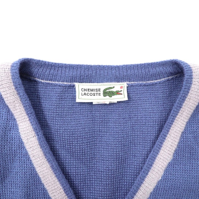 CHEMISE LACOSTE Vネックニット セーター 3 ブルー グレー アクリル ビッグサイズ 80年代 | Vintage.City 古着屋、古着コーデ情報を発信
