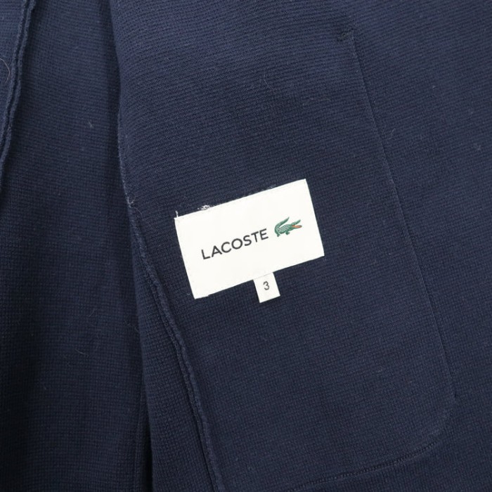 LACOSTE ニット仕上がり テーラード ジャケット 3 ネイビー コットン ミラノリブ ワンポイントロゴ刺繍 VH752E | Vintage.City 古着屋、古着コーデ情報を発信