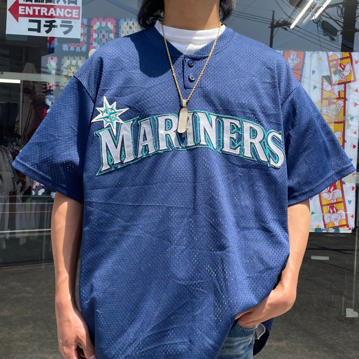 90s- USA製 MLB シアトルマリナーズ チーム系 ゲームシャツ ワッペン