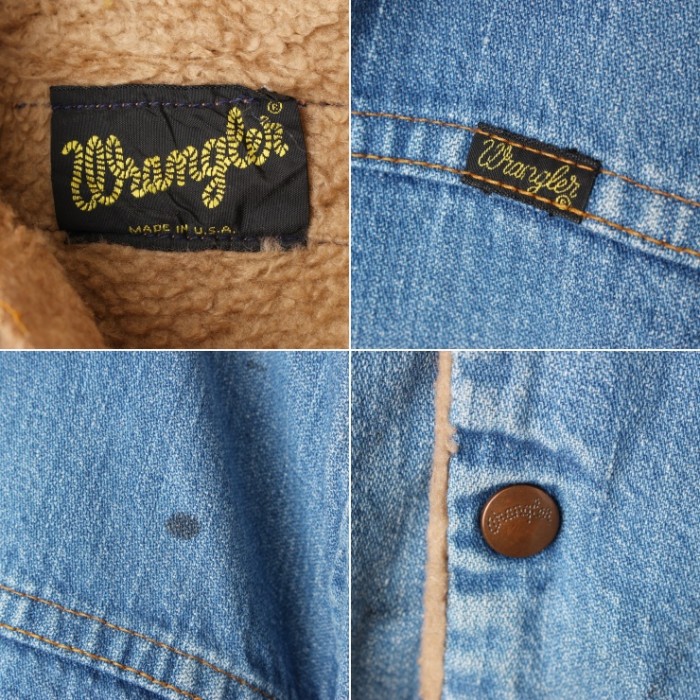 70s 80s USA製 wrangler ラングラー ボアライナー デニム ジャケット ...