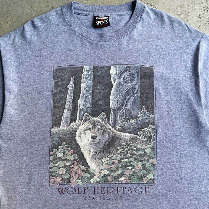 90年代 USA製 アニマル オオカミ トーテムポール プリントTシャツ