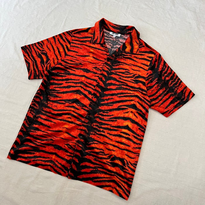 90’s USA製 SRTKE タイガーパターンシャツ ベロアシャツ 開襟シャツ  オープンカラーシャツ fc-546 | Vintage.City ヴィンテージ 古着