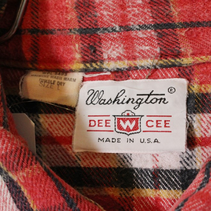 【Washington DEE CEE】USA製70s古着レッド×ブラック×ホワイトチェックシャツ・ヘビーネルシャツ|メンズL|ワークシャツ | Vintage.City ヴィンテージ 古着