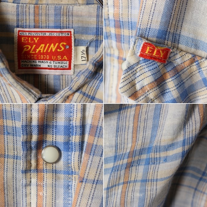 70s 80s ELY ライトフランネル チェック シャツ ライトブルー メンズXL相当 半袖 アメリカ古着 | Vintage.City ヴィンテージ 古着