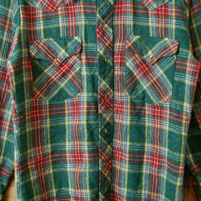 【Wrangler】80'sUSA(アメリカ)製古着グリーン(緑)×レッド(赤)チェックシャツ|sy-l-199 | Vintage.City ヴィンテージ 古着