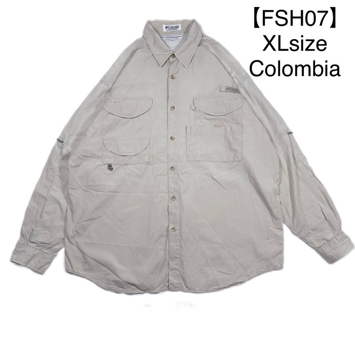 【FSH07】XLsize PFG Colombia Fishing shirt コロンビア　フィッシングシャツ　長袖シャツ　無地 | Vintage.City 古着屋、古着コーデ情報を発信
