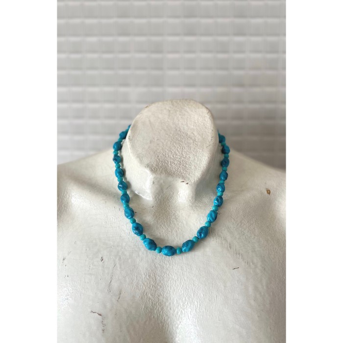 Vintage 80s retro turquoise blue glass beads necklace レトロ ヴィンテージ ターコイズ ブルー ガラスビーズ ネックレス | Vintage.City ヴィンテージ 古着