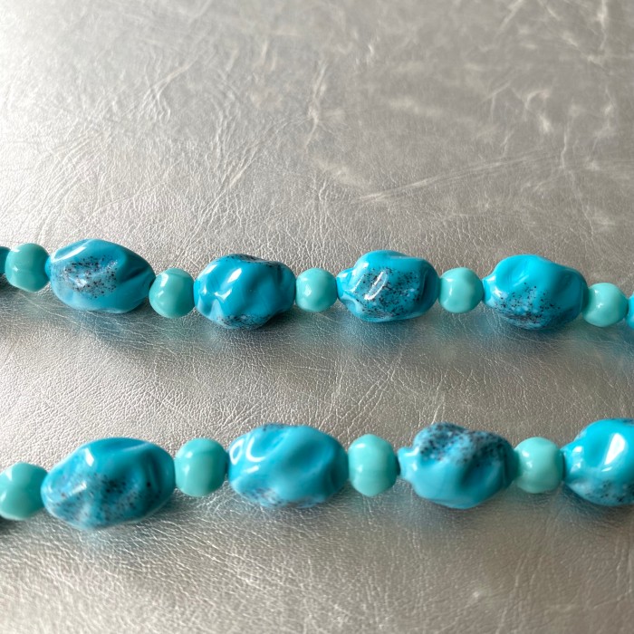 Vintage 80s retro turquoise blue glass beads necklace レトロ ヴィンテージ ターコイズ ブルー ガラスビーズ ネックレス | Vintage.City ヴィンテージ 古着