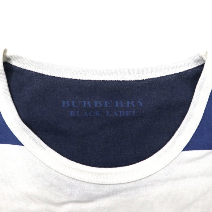 BURBERRY BLACK LABEL ボーダーTシャツ 3 ホワイト ネイビー コットン ワンポイントロゴ | Vintage.City 古着屋、古着コーデ情報を発信