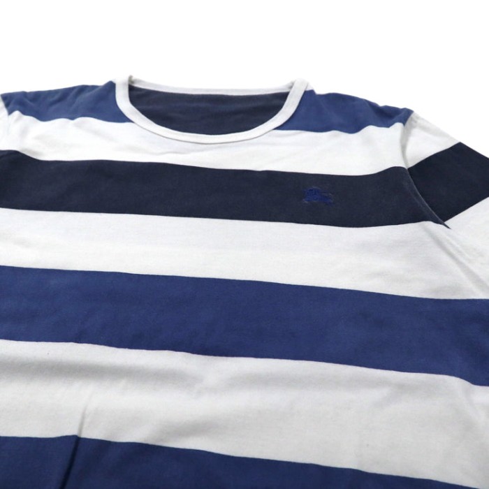 BURBERRY BLACK LABEL ボーダーTシャツ 3 ホワイト ネイビー コットン ワンポイントロゴ | Vintage.City 古着屋、古着コーデ情報を発信