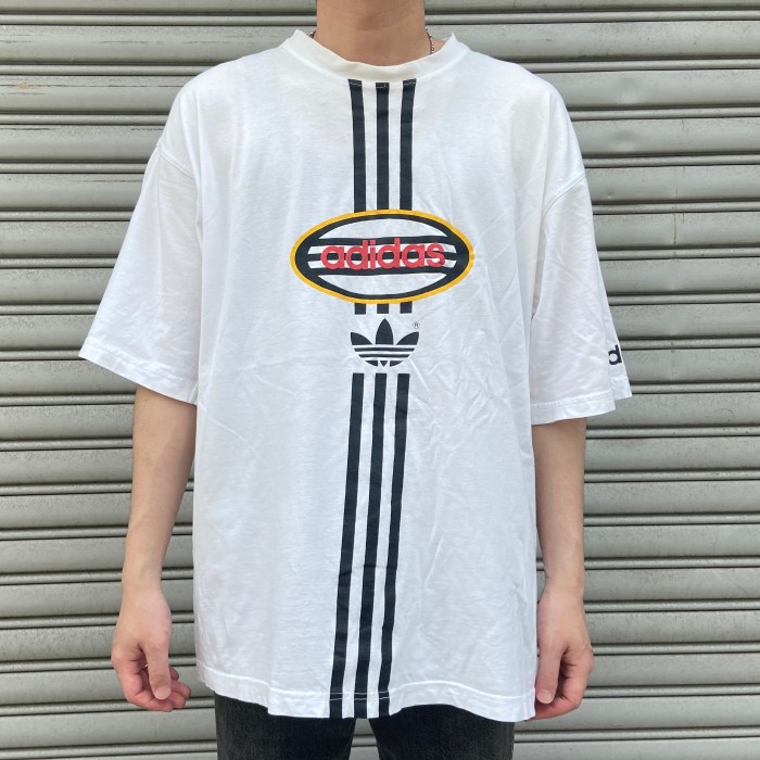 adidas ロゴプリントTシャツ トレフォイルロゴ スリーストライプ 白 XL