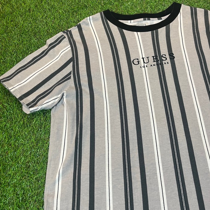 90s GUESS Striped T-Shirt / Vintage ヴィンテージ 古着 ストライプ グレー ゲス メンズライク Tシャツ 半袖 | Vintage.City 古着屋、古着コーデ情報を発信