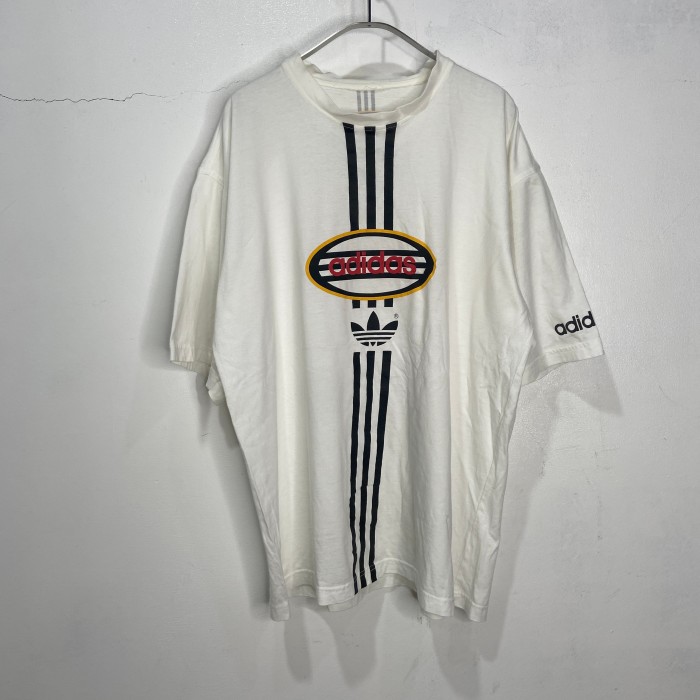 adidas ロゴプリントTシャツ トレフォイルロゴ スリーストライプ 白 XL