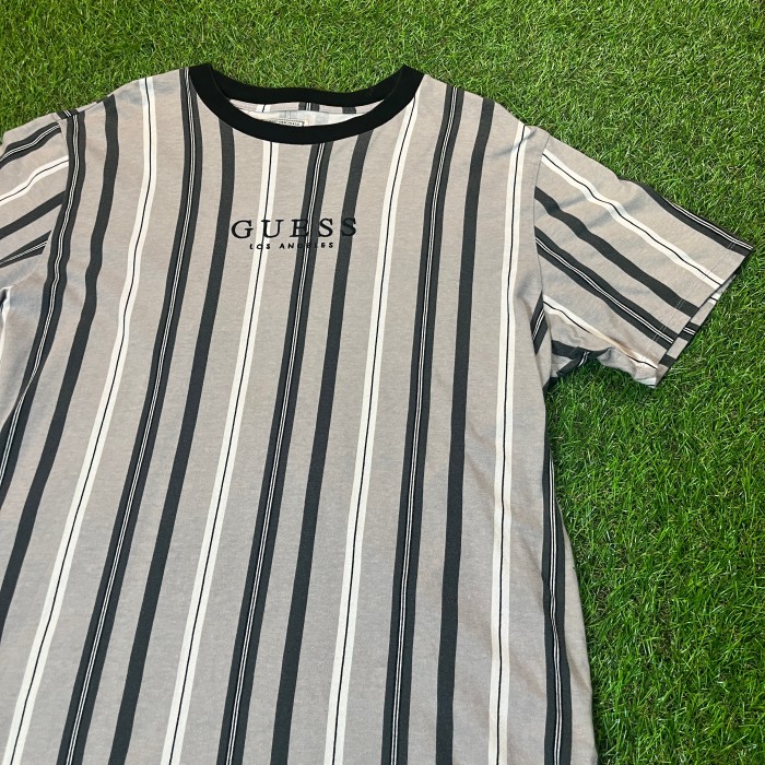 90s GUESS Striped T-Shirt / Vintage ヴィンテージ 古着 ストライプ グレー ゲス メンズライク Tシャツ 半袖 | Vintage.City 古着屋、古着コーデ情報を発信