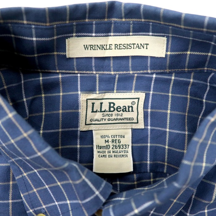 L.L.Bean ボタンダウンシャツ M ブルー チェック コットン WRINKLE 