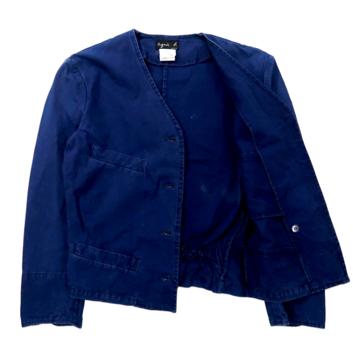 agnes b. レイルロードジャケット ノーカラージャケット 1 ブルー コットン フランス製 | Vintage.City 古着屋、古着コーデ情報を発信