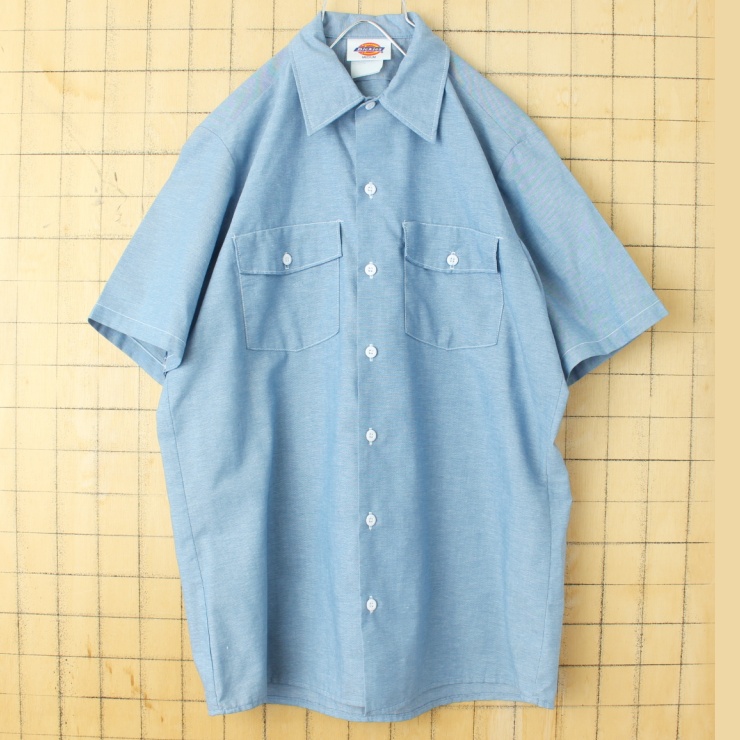 80s 90s USA Dickies ディッキーズ ワーク シャンブレー シャツ ブルー