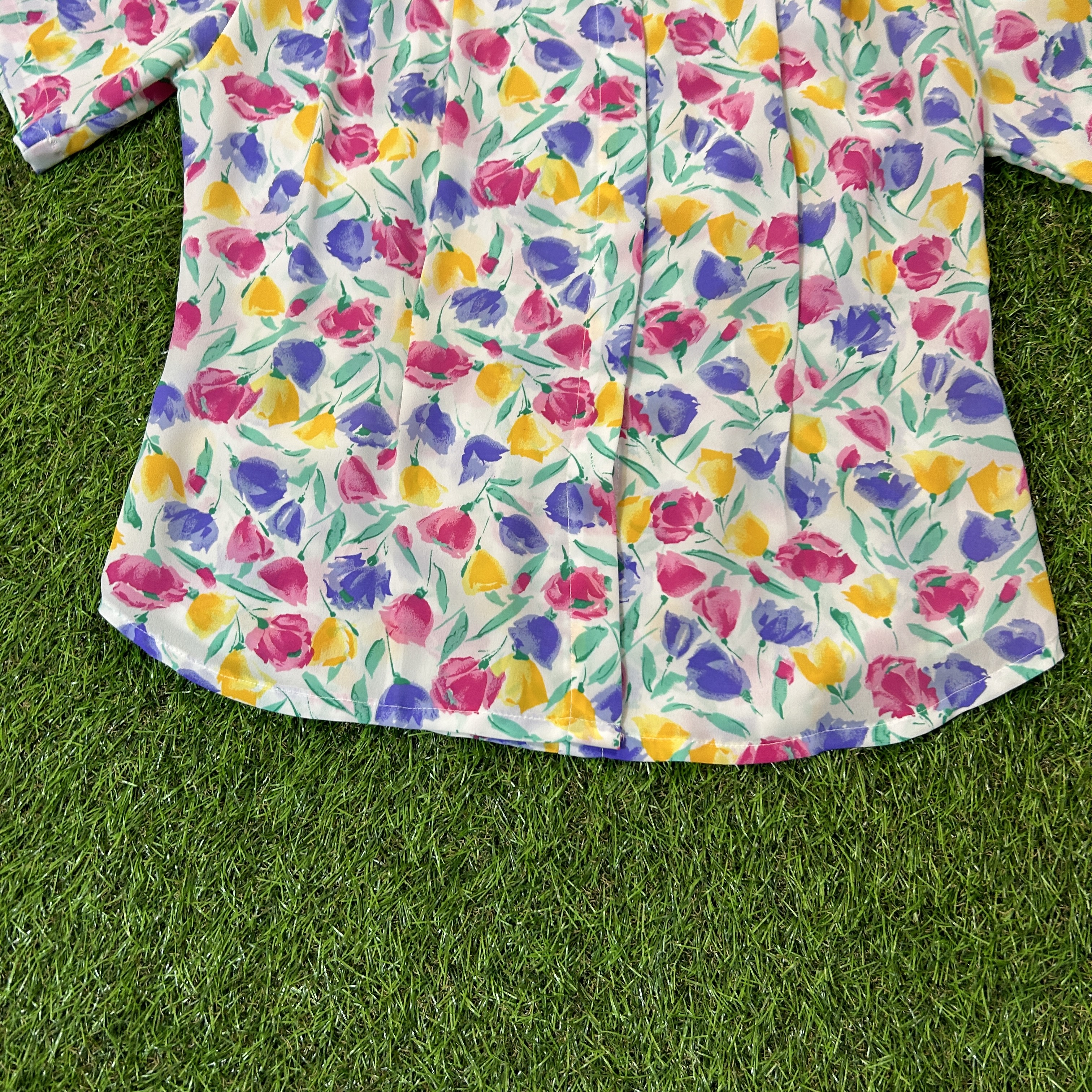 80s Flower Pattern No Collar Blouse / Made In USA 古着 Vintage ...