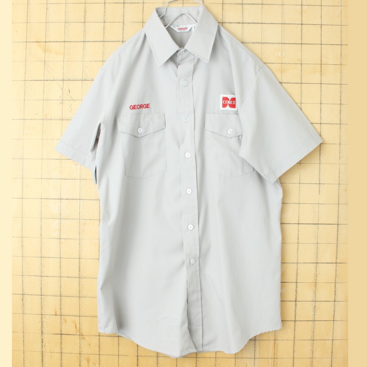 メンズ グレー ホワイト USA 90s ボタン シャツ 半袖 シャツ