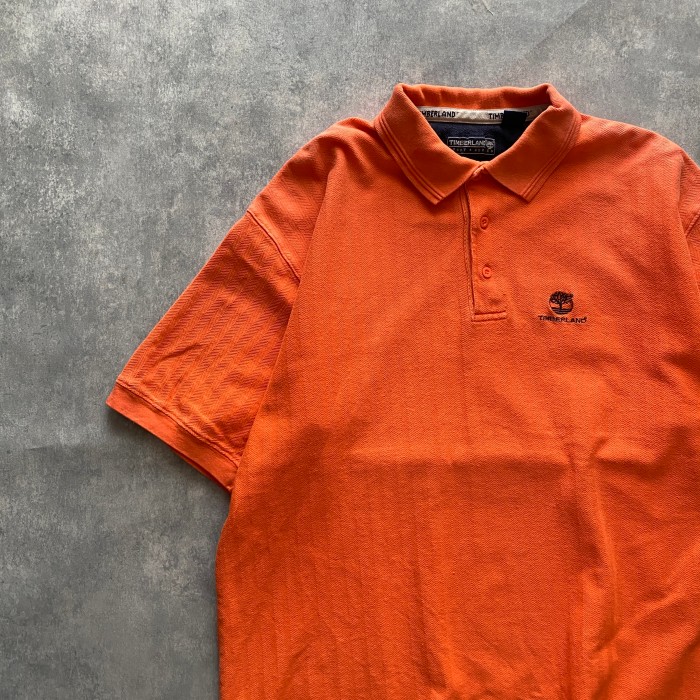 XLサイズ相当】90's ティンバーランド 刺繍ワンポイントロゴ オレンジ ポロシャツ