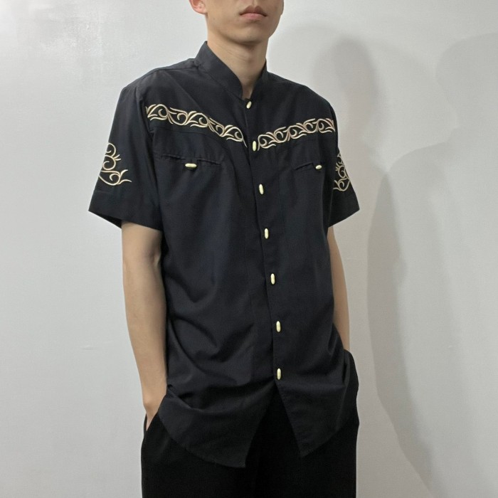 Embroidery Stand Collar S/S Shirt | Vintage.City 古着屋、古着コーデ情報を発信