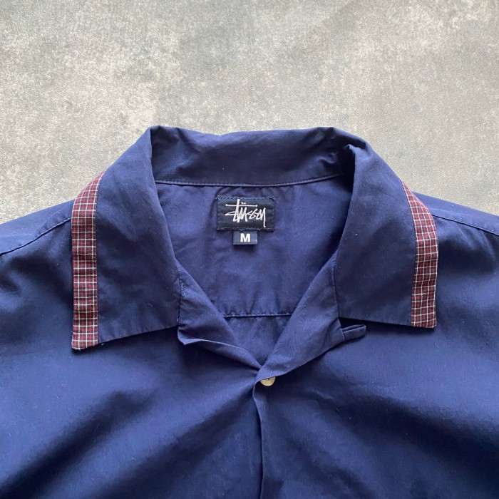 90's　オールドステューシー　刺繍ワンポイントロゴ　デザインリブ　オープンカラー　コットンシャツ | Vintage.City 古着屋、古着コーデ情報を発信