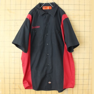 90s 00s USA Dickies ディッキーズ ワーク シャツ ブラック レッド メンズL 半袖 アメリカ古着 | Vintage.City ヴィンテージ 古着