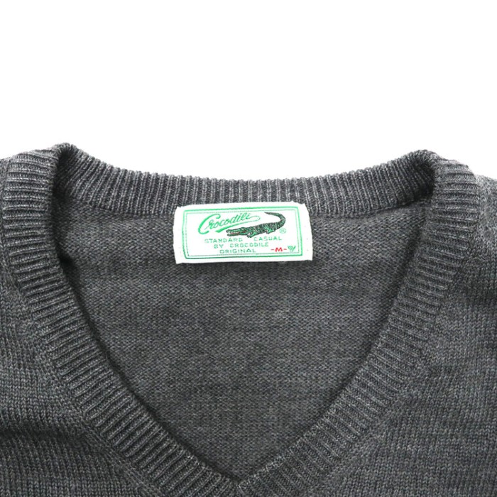 Crocodile Vネックニット セーター M グレー ウール ワンポイントロゴ刺繍 | Vintage.City 古着屋、古着コーデ情報を発信