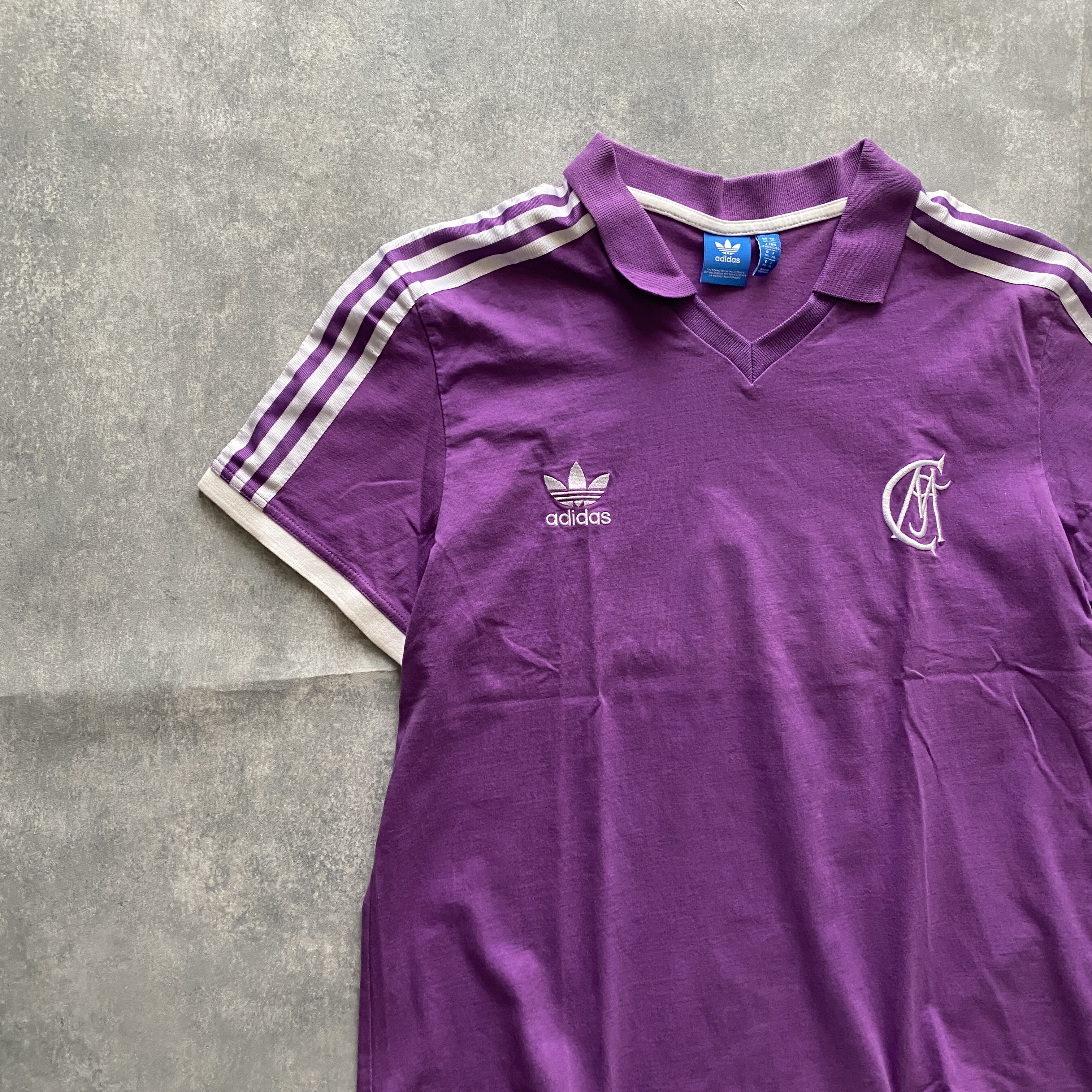 ステューシー ラガーシャツ 長袖 ボーダー 紫×ピンク 刺繍 ワンポイント L-