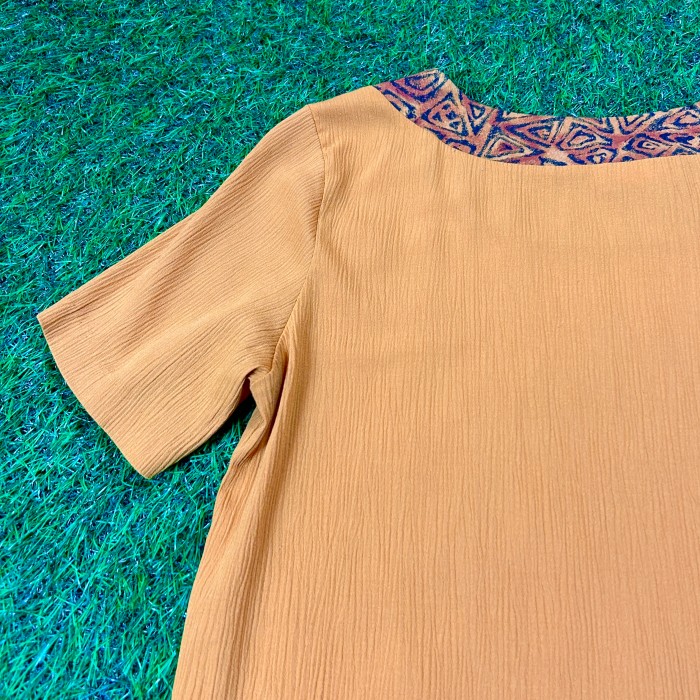 80s-90s Oriental Collar Golden Yellow Tops / Made In USA 古着 Vintage ヴィンテージ 半袖 トップス ブラウス 黄色 イエロー80s-90s  Oriental Collar Tops | Vintage.City 古着屋、古着コーデ情報を発信