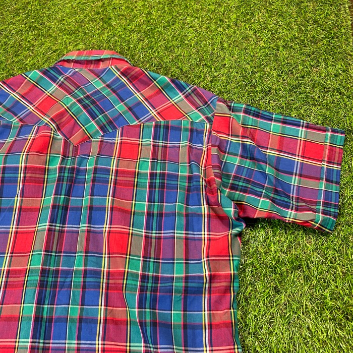 70s Checked Short Sleeve Western Shirt / Made In USA 古着 Vintage ヴィンテージ チェック ウエスタン シャツ 半袖 赤 緑 青 | Vintage.City 古着屋、古着コーデ情報を発信