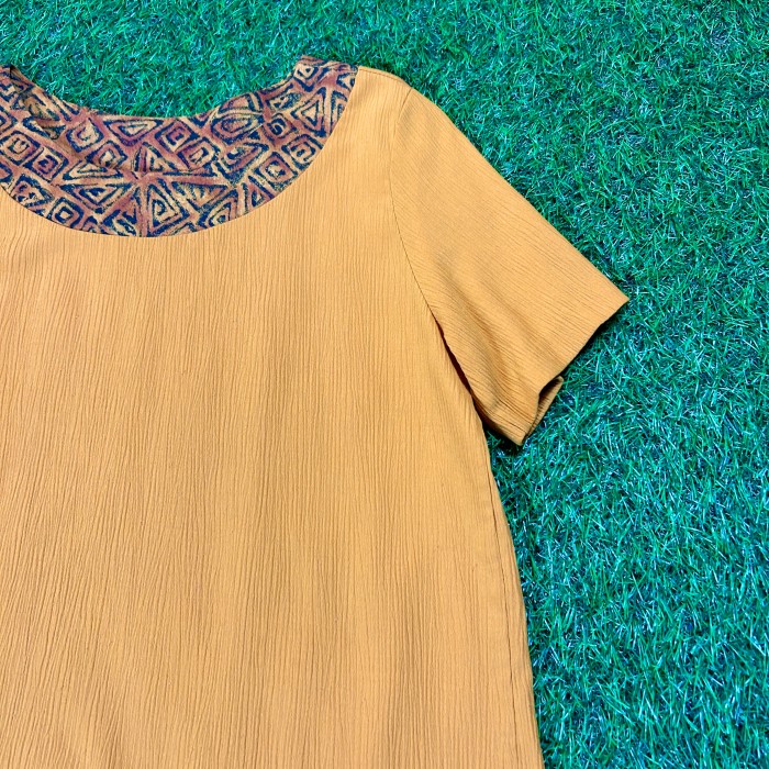 80s-90s Oriental Collar Golden Yellow Tops / Made In USA 古着 Vintage ヴィンテージ 半袖 トップス ブラウス 黄色 イエロー80s-90s  Oriental Collar Tops | Vintage.City 古着屋、古着コーデ情報を発信