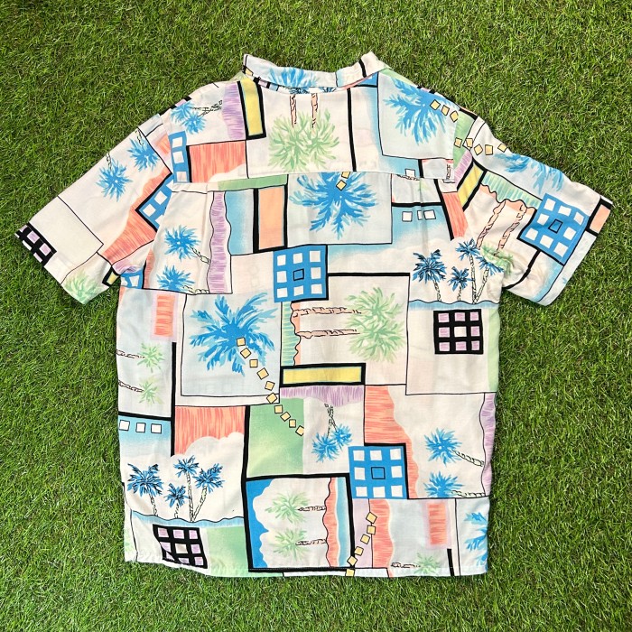 90s Palm Tree Pattern Open Collar Shirt / Made In USA 古着 Vintage ヴィンテージ 開襟 ヤシの木 パステル 半袖 シャツ ブラウス アメリカ製 | Vintage.City 빈티지숍, 빈티지 코디 정보