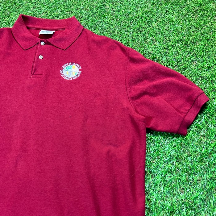 90s Los Angeles PARKS & REACTION Polo Shirt / Made In USA 古着 Vintage ヴィンテージ 赤 刺繍 無地 ポロシャツ アメリカ製 | Vintage.City 古着屋、古着コーデ情報を発信