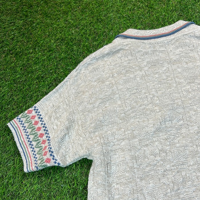 90s Flower Design Summer Knit Tops / Made In USA 古着 Vintage ヴィンテージ 半袖 ニット 襟付き 花柄 アメリカ製 | Vintage.City 빈티지숍, 빈티지 코디 정보