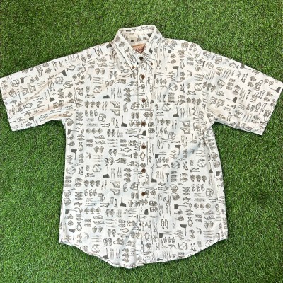90s Woolrich Outdoor Pattern Shirt / Made In USA 古着 Vintage ヴィンテージ 半袖 シャツ ウールリッチ 白 ホワイト 総柄 メンズライク アメリカ製 | Vintage.City ヴィンテージ 古着