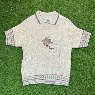 90s Flower Design Summer Knit Tops / Made In USA 古着 Vintage ヴィンテージ 半袖 ニット 襟付き 花柄 アメリカ製 | Vintage.City ヴィンテージ 古着