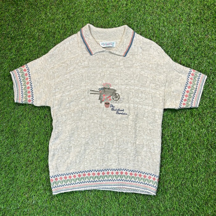 90s Flower Design Summer Knit Tops / Made In USA 古着 Vintage ヴィンテージ 半袖 ニット 襟付き 花柄 アメリカ製 | Vintage.City 빈티지숍, 빈티지 코디 정보