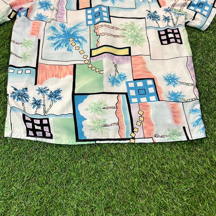 90s Palm Tree Pattern Open Collar Shirt / Made In USA 古着 Vintage ヴィンテージ 開襟 ヤシの木 パステル 半袖 シャツ ブラウス アメリカ製 | Vintage.City 古着屋、古着コーデ情報を発信