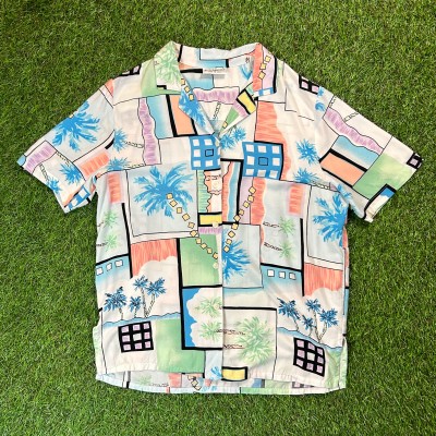 90s Palm Tree Pattern Open Collar Shirt / Made In USA 古着 Vintage ヴィンテージ 開襟 ヤシの木 パステル 半袖 シャツ ブラウス アメリカ製 | Vintage.City ヴィンテージ 古着