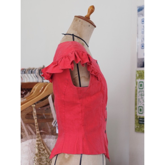 #609 ruffle blouse / 麻100% ピンク ブラウス | Vintage.City 古着屋、古着コーデ情報を発信
