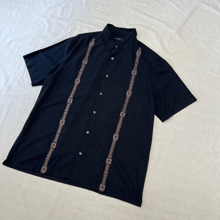 90’s~00’s AXIS シルクシャツ 半袖シャツ ラインシャツ 刺繍シャツ キューバシャツ fc-563 | Vintage.City 古着屋、古着コーデ情報を発信