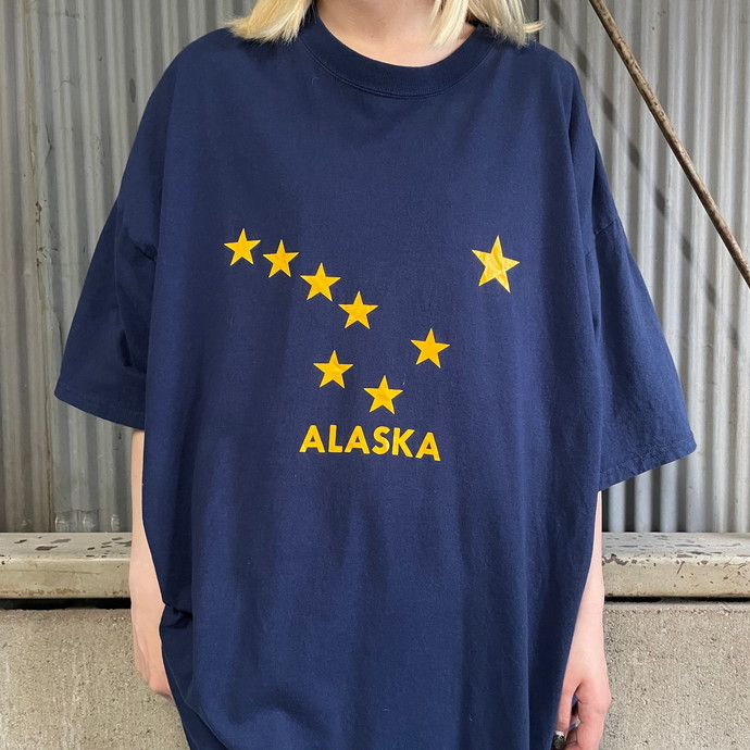 ビッグサイズ ALASKA 星 スター 州旗 ロゴプリント スーベニアTシャツ ...